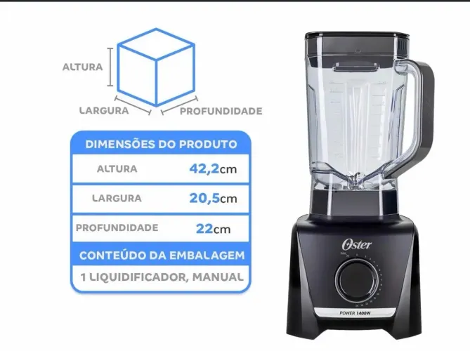 Liquidificador Oster 1400 Full Preto - 15 Velocidades + Pulsar 1400W