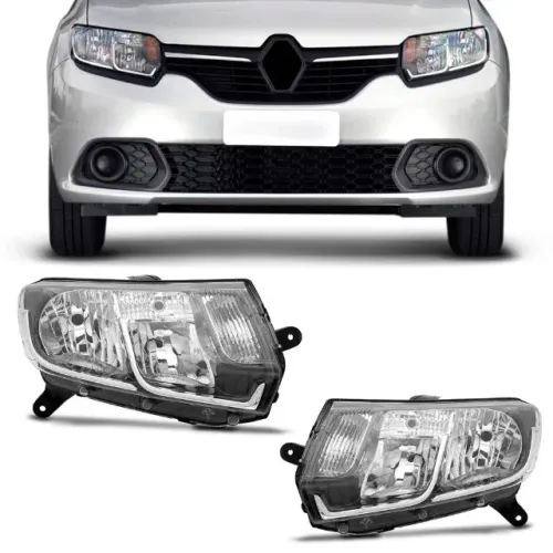 Par Farol Principal Renault Sandero 2015 à 2020 - Máscara Negra - Friso Cromado - Arteb