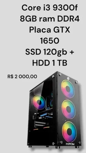PC Gamer Core i3 9300f 8GB DDR4 GTX 1650 SSD 120gb + HDD 1 TB