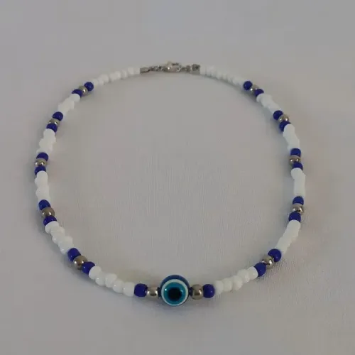 colar miçanga branca e azul royal