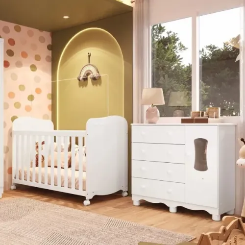 Comoda Luna + Berço Americano Lumi, 100% MDF(Novo)