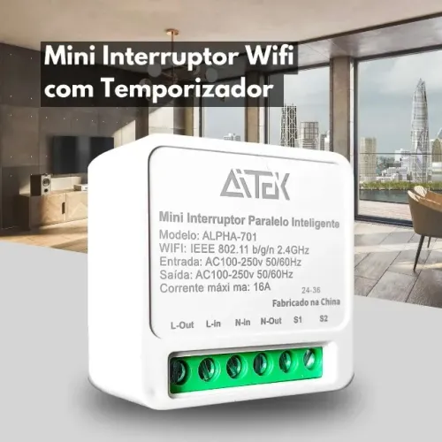 Automatização Mini-Interruptor Inteligente Wi-Fi Bivolt 16A - Alexa Google Assistant