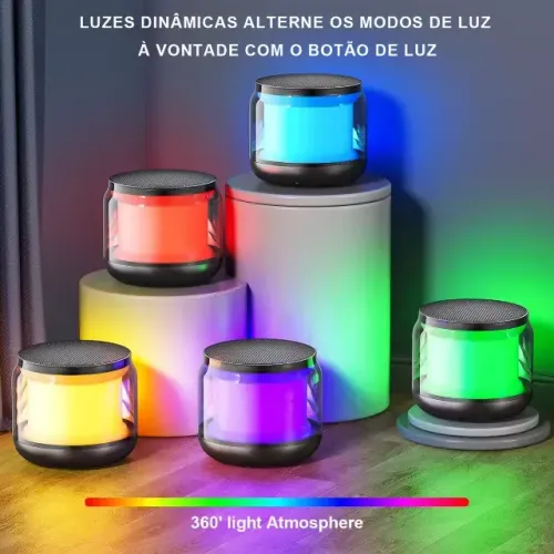 Caixinha De Som Bluetooth Portátil Pequena Potente Com Rgb