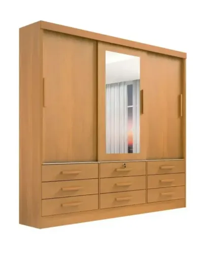 Guarda Roupa Meridian 3Pts 9Gvs Com Espelho D'Doro Cinamomo - Entrega Rápida!