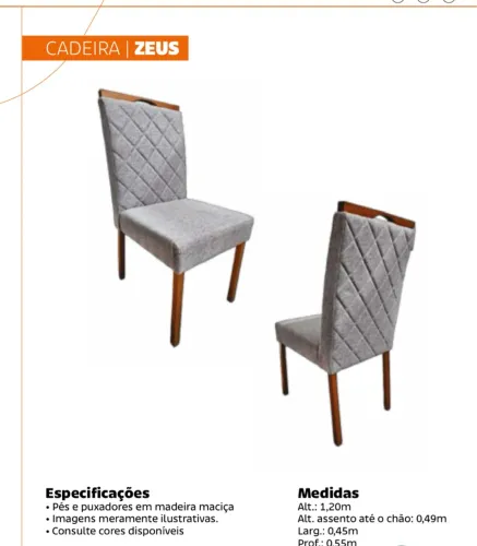 Cadeira Zeus Estofada de Madeira Maciça