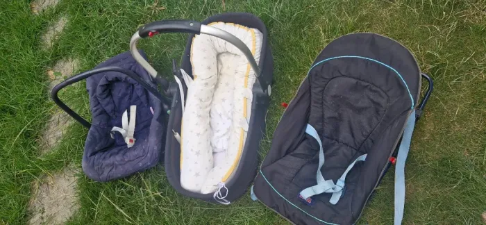 Berco portatil, cadeirinha de balanco e bebe conforto. Azul para bebe - so vendo os 3 