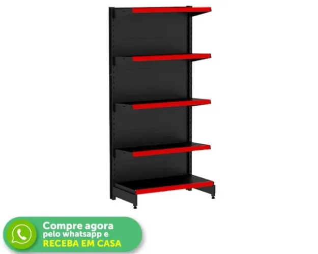 Gondola de Parede Preta 5 bandejas com Porta Etiqueta
