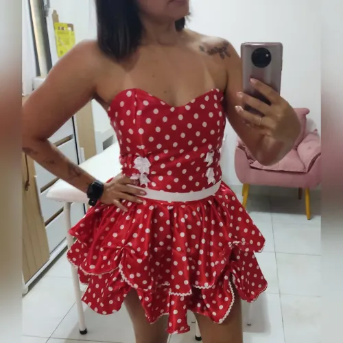 Vestido Festa Junina Vermelho com Bolinhas adulto M