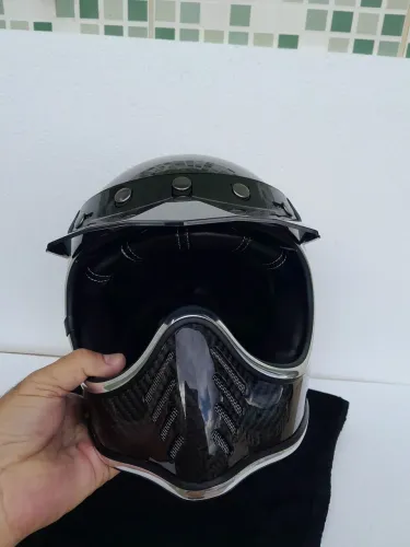 Capacete Retrô Cafe Racer Carbono Real Novo Tamanho 63/64 XXL