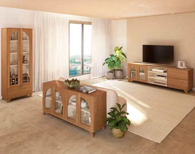 Conjunto Murano (Buffet, Cristaleira e Rack) Cinamomo/Off White -/ pronta entrega
