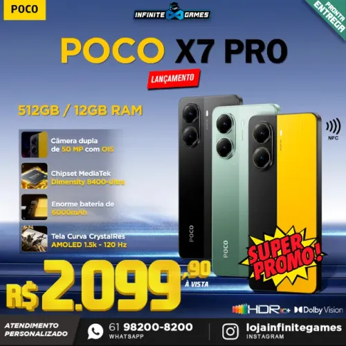 Poco X7 Pro 512GB/12GB Global 5G e NFC, lacrados! Loja física, parcelamos até 18x!