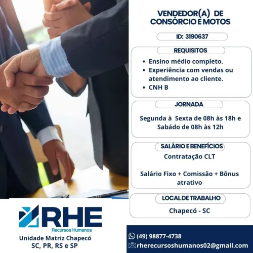Vendedor(a) de consórcio e motos