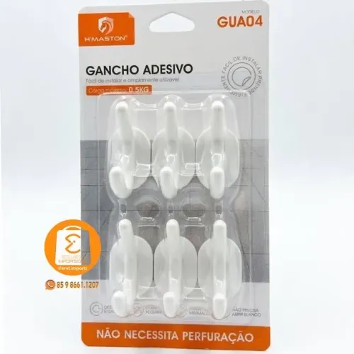 Gancho Adesivo de Parede, Cartela com 5 (sem furos, autocolante) Branco