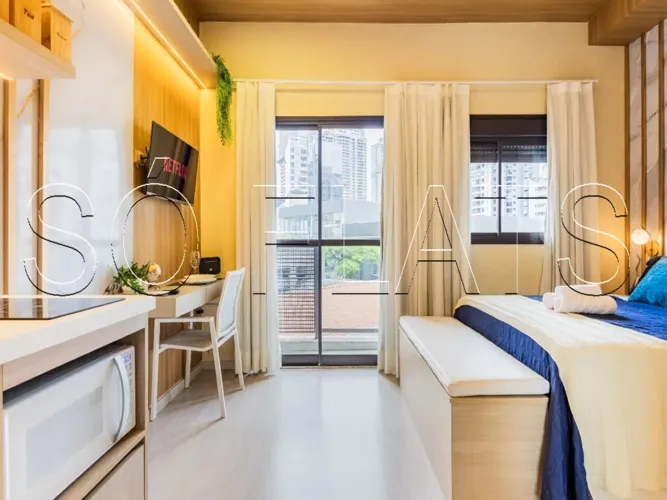 Studio mobiliado no Brooklin | Varanda, lazer completo e fácil acesso à Berrini
