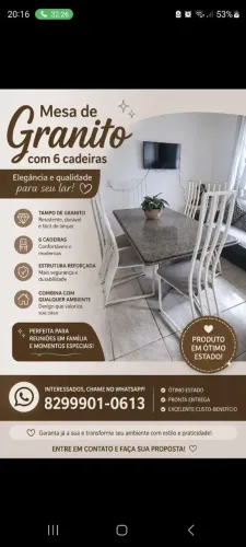 Mesa de granito com Seia cadeiras 