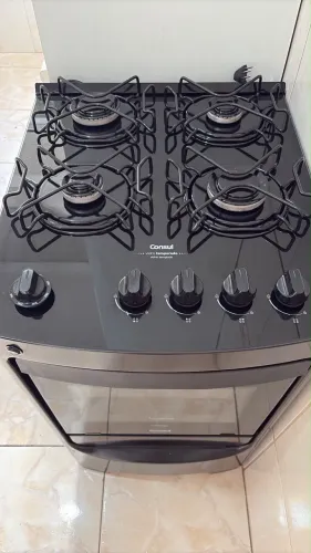Fogão 4 Bocas Preto Consul com Mesa de Vidro