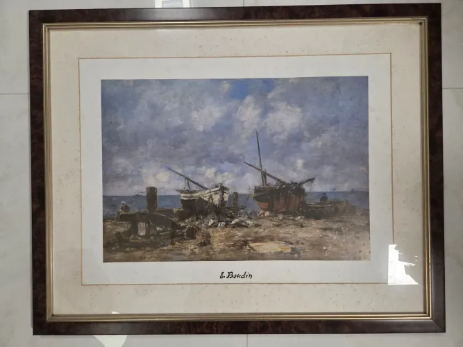 Quadro gravura com proteção em vidro na moldura de madeira