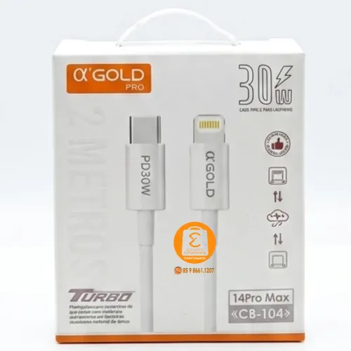 CABO de 2 Metros USB-C x Lightning / iPhone PD 30w turbo de Alta Velocidade 