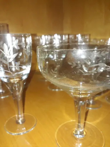Jogo de Taças e caliçes de cristal decorados kápidados a mão - Década de 1950/60