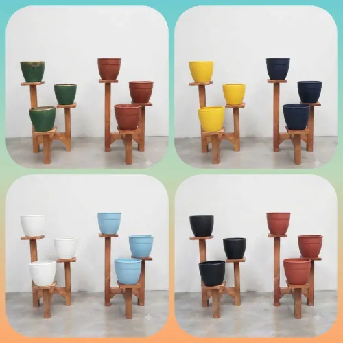 Vasos com tripé de madeira