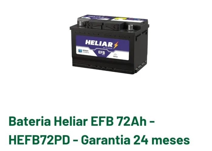 Bateria Heliar EFB 72Ah para carro