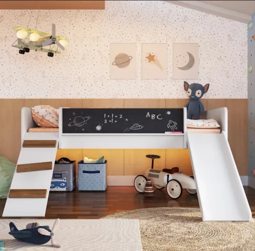 Cama playground com escorregador