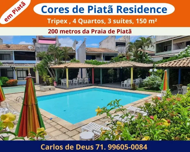 Cores de Piatã Residence, Triplex, 4 Quartos, 2 suítes,150 m², 02 varandas, próximo praia.