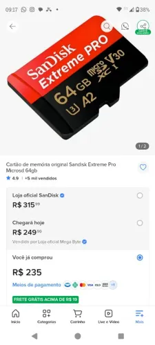 Cartão de memória SanDisk 64 GB