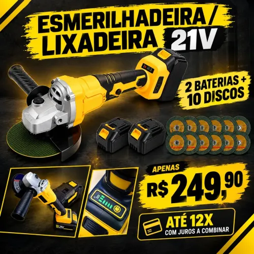 Esmerilhadeira lixadeira portátil a bateria 21v , R$249,90