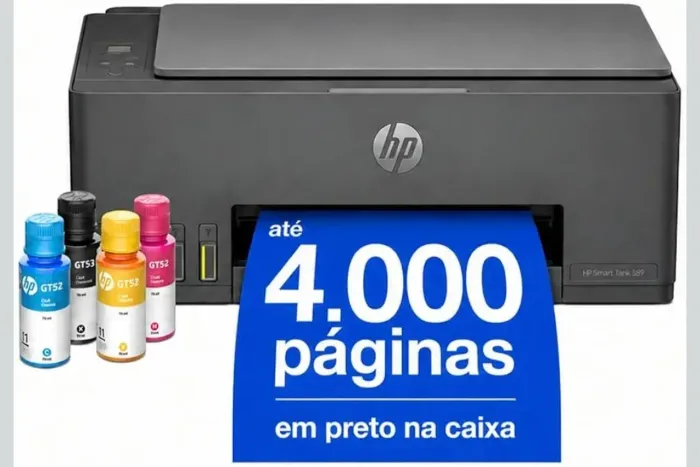 Impressora Multifuncional HP Smart Tank 589 Tanque de Tinta Colorida Copiadora e Scanner