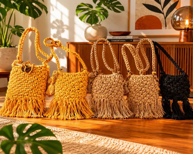 Peças  em macramê, bolsas ,suporte p planta...
