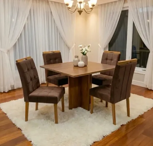 Conjunto Sala de Jantar Ravello 1,00 m com 4 Cadeiras Veludo Marrom