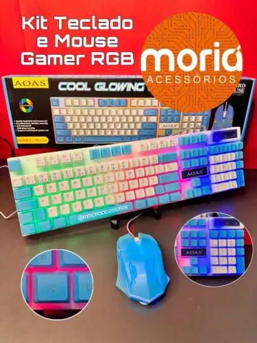Teclado e Mouse Gamer RGB AOAS Azul