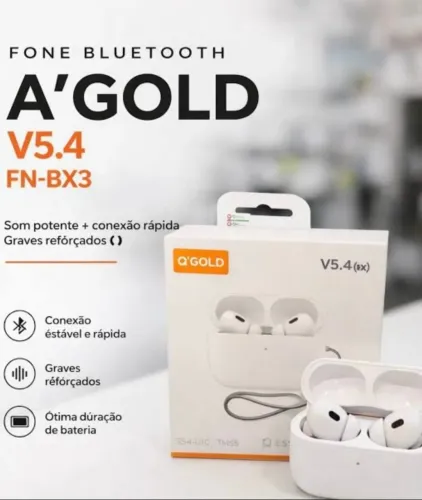  Fone Bluetooth A?GOLD V5.4 (FN-BX3) - Som Potente e Conexão Rápida