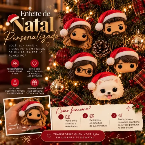 Enfeite de Natal Personalizado Funko Pop 3D - Pessoas e Pets