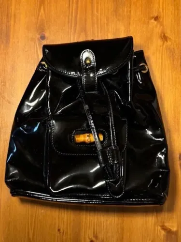 mochila gucci bamboo vintage patent leather preta 100% original