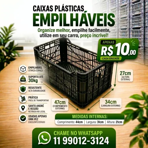 Caixas plásticas empilháveis usadas uma vez ? R$12 cada ? Santo André