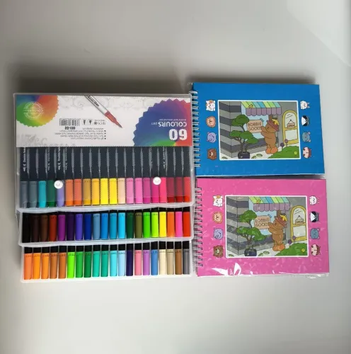 Kit 60 cores canetinhas ponta dupla + brinde 