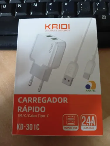 Carregador Celular Kaidi KD-301C 2 USB 2,4A 12W com Cabo Tipo-C
