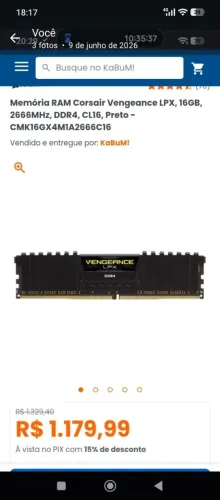 Memória DDR4 32gb 2x16 vangeance lpx