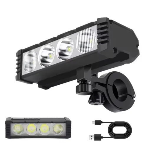 Farol Para Bike Usb 4 Leds Alta Potência Com Display Digital