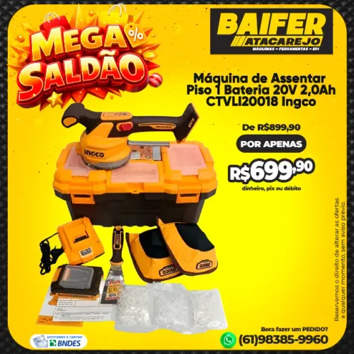 Máquina de Assentar Piso 1 Bateria 20V 2,0Ah CTVLI20018 Ingco