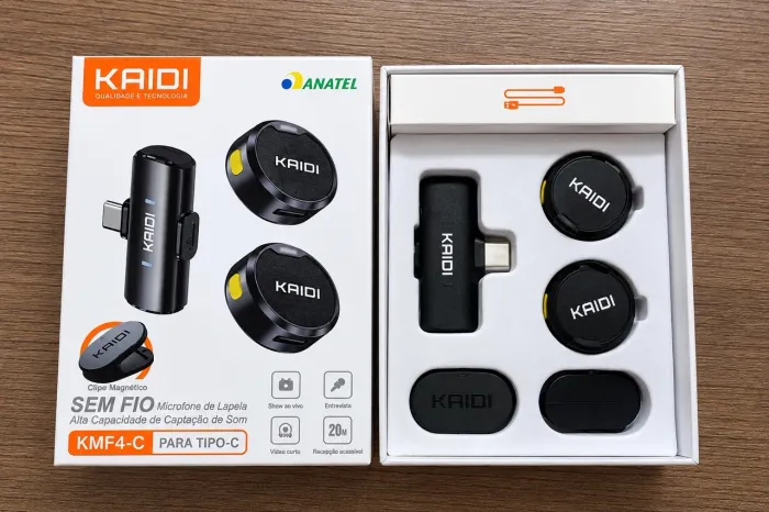 Microfone Lapela Sem Fio KAIDI KMF4-C USB-C Duplo