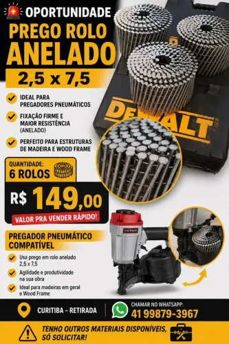 Prego Rolo Anelado para Pneumática - Ideal para Wood Frame e Construção