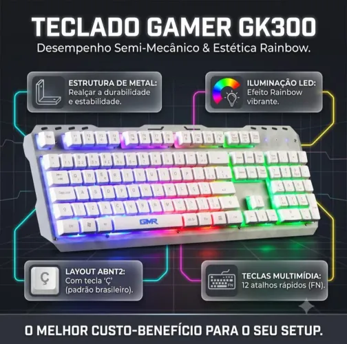 Teclado Multilaser GK300 | Base Metálica e LED