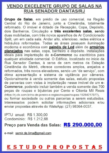 Sala/Conjunto para venda com 211 metros quadrados em Centro - Rio de Janeiro - Rio de Jane