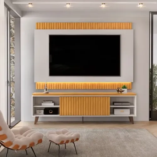 Rack e Painel New Loren Ripado com Led p/ TV até 75' - Entrega/Montagem Grátis P/Fortaleza