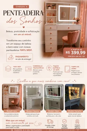 Penteadeira Camarim 100% MDF Com Espelho e toda fiação elétrica