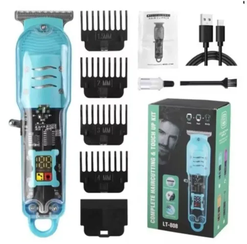 Máquina de cortar cabelo, Transparente, Hair Clipper HLS-T08, Recarregável 1200mah (Novo)