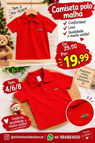Polo, short e vestido infantil natal